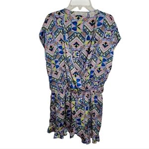 Kersh butterfly, geometric print cap sleeve faux wrap romper size medium